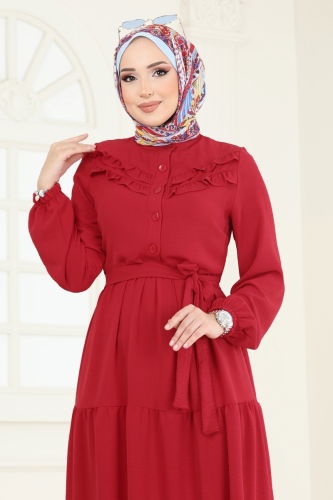 moda selvim الفستان احمر PL4006 - Thumbnail