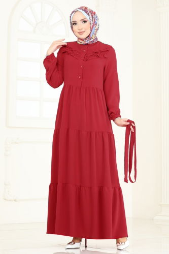 moda selvim الفستان احمر PL4006 - Thumbnail