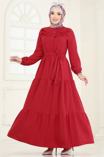 moda selvim الفستان احمر PL4006 - Thumbnail