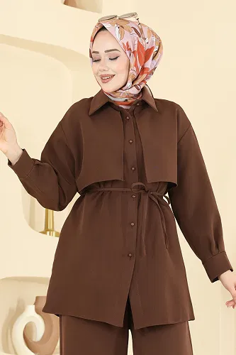moda selvim Rüzgarlık Detaylı Dabıl Takım 0844LVA1173 Acı Kahve - Thumbnail
