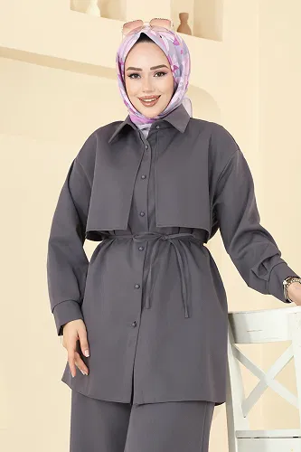 moda selvim Rüzgarlık Detaylı Dabıl Takım 0844LVA1173 Antrasit - Thumbnail