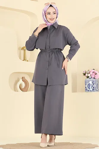 moda selvim Rüzgarlık Detaylı Dabıl Takım 0844LVA1173 Antrasit - Thumbnail