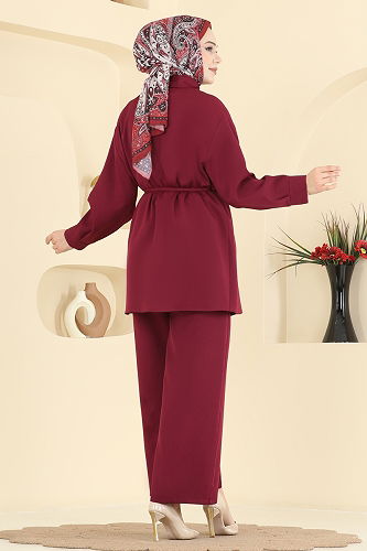moda selvim Rüzgarlık Detaylı Dabıl Takım 0844LVA1173 Bordo - Thumbnail