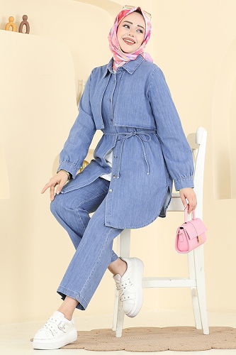 moda selvim Rüzgarlık Detaylı Kot Takım 4115FVN1181 Açık Kot - Thumbnail