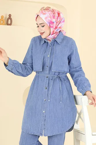 moda selvim Rüzgarlık Detaylı Kot Takım 4115FVN1181 Açık Kot - Thumbnail