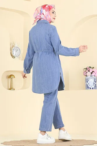 moda selvim Rüzgarlık Detaylı Kot Takım 4115FVN1181 Açık Kot - Thumbnail