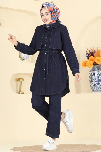 F.V.N. - Rüzgarlık Detaylı Kot Takım 4115FVN1181 Koyu Kot