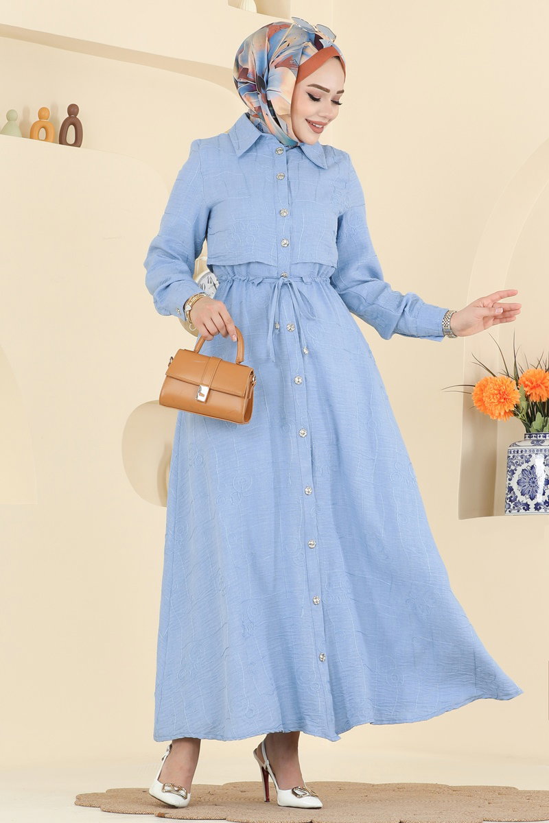 Rüzgarlık Detaylı Sofıa Elbise 3307BLU797 Bebe Mavisi