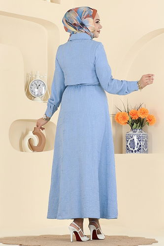 moda selvim Rüzgarlık Detaylı Sofıa Elbise 3307BLU797 Bebe Mavisi - Thumbnail