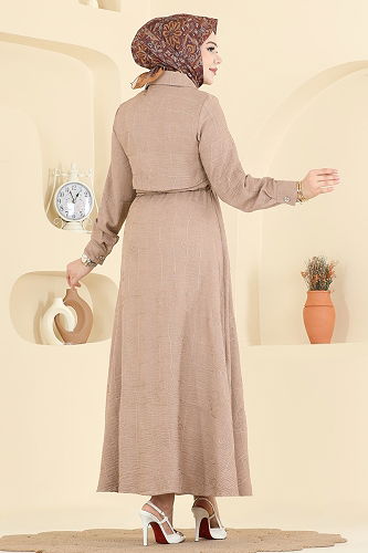 moda selvim Rüzgarlık Detaylı Sofıa Elbise 3307BLU797 Vizyon - Thumbnail