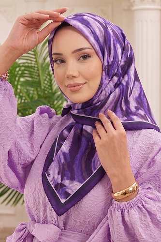 moda selvim Sahra Desen Soft Eşarp 513ERBK1201 Mor - Thumbnail
