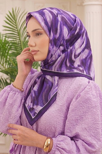 moda selvim Sahra Desen Soft Eşarp 513ERBK1201 Mor - Thumbnail