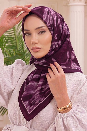 moda selvim Sahra Desen Soft Eşarp 513ERBK1201 Mürdüm - Thumbnail