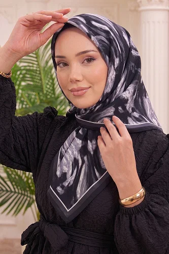 moda selvim Sahra Desen Soft Eşarp 513ERBK1201 Siyah - Thumbnail