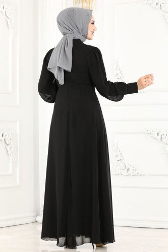 moda selvim Sahra Şifon Abiye 5337AB368 Siyah - Thumbnail