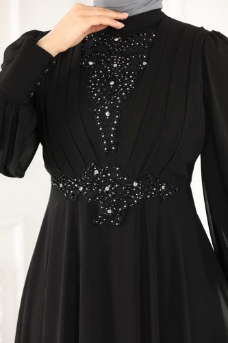 moda selvim Sahra Şifon Abiye 5337AB368 Siyah - Thumbnail