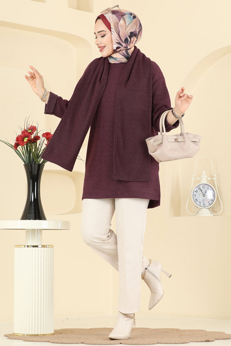 Şal Aksesuarlı Selanik Tunik 4553NFC1010 Bordo