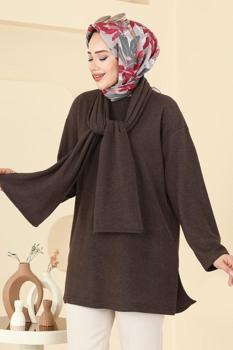 Şal Aksesuarlı Selanik Tunik 4553NFC1010 Kahve