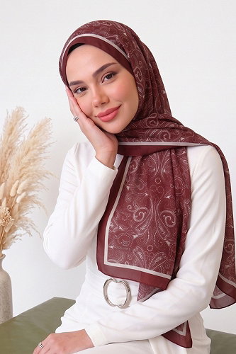 moda selvim Şal Desen Vual Şal Serisi 142ARTK1207 Bordo - Thumbnail