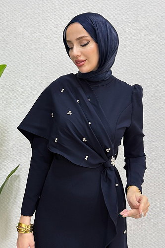 moda selvim Şal Detay Taşlı Abiye 4444ALG474 Laci - Thumbnail