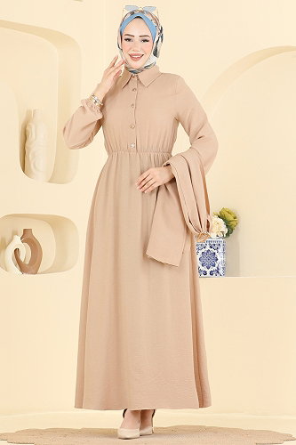 moda selvim Şal Detaylı Modal Elbise 8125TEG847 Vizyon - Thumbnail