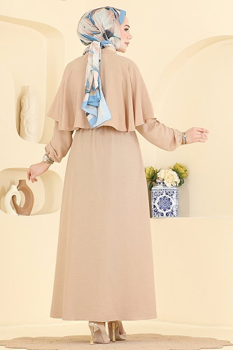 moda selvim Şal Detaylı Modal Elbise 8125TEG847 Vizyon - Thumbnail