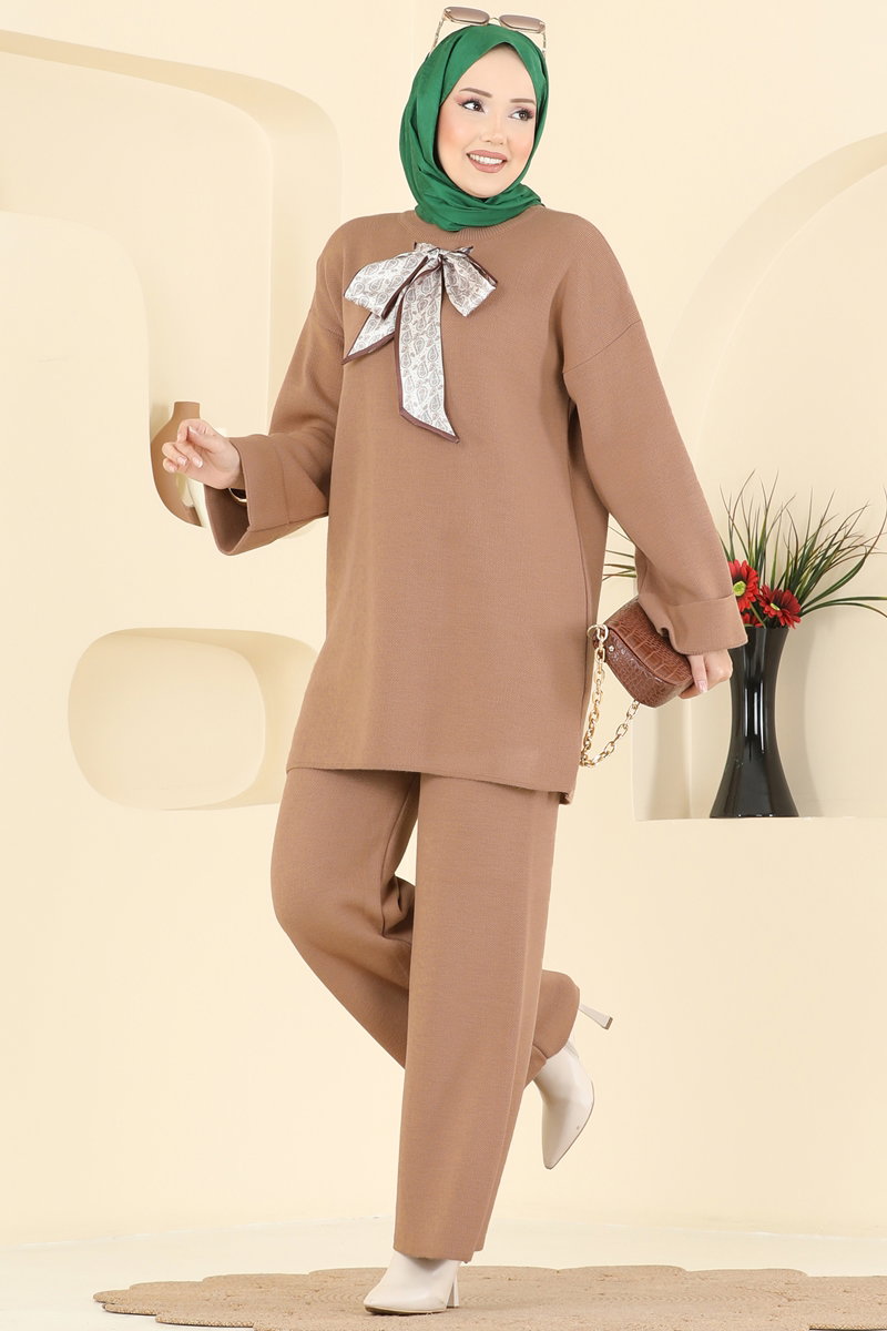 Şal Detaylı Triko Takım 2771AYD574 Latte