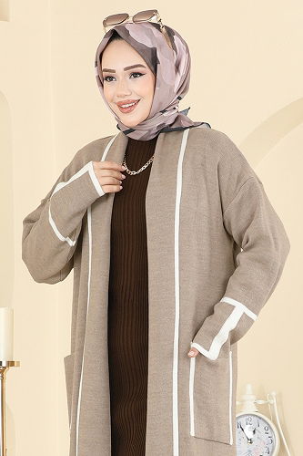 moda selvim Şal Yaka Triko Hırka 7065BRZ597 Vizyon - Thumbnail