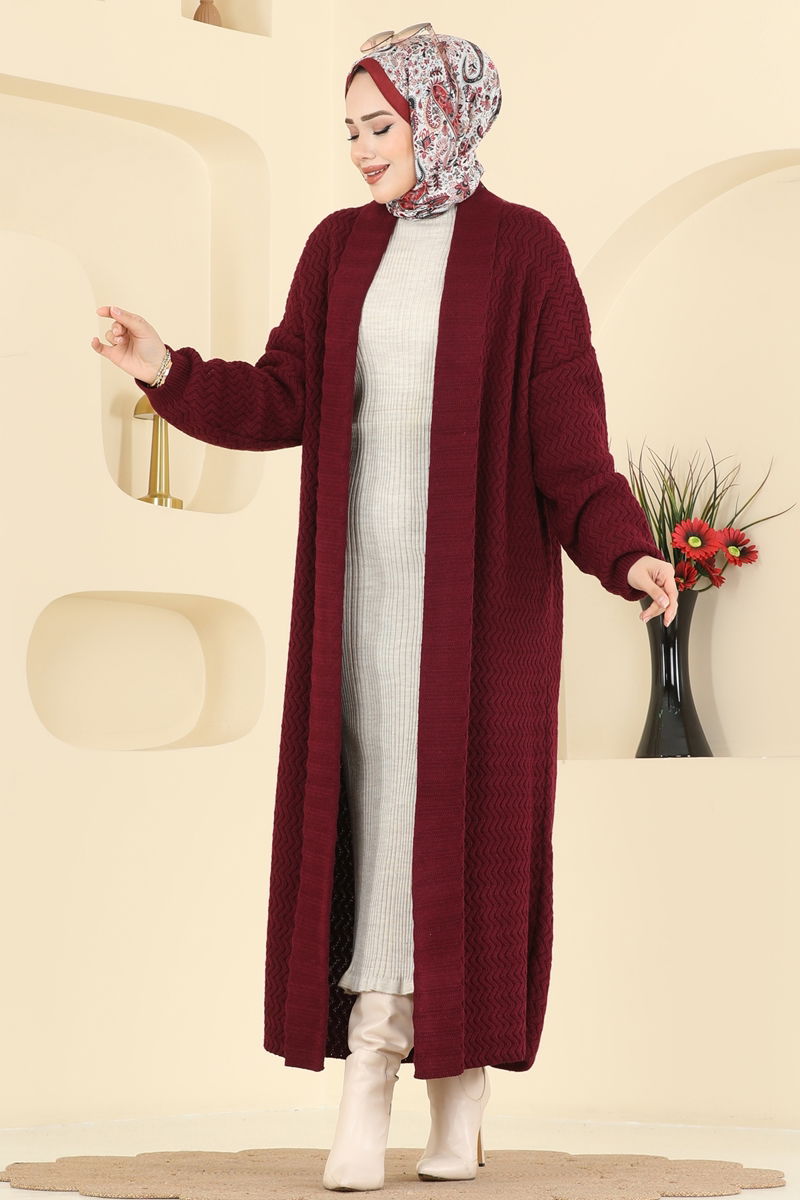 Şal Yaka Uzun Hırka 4470BRZ597 Bordo