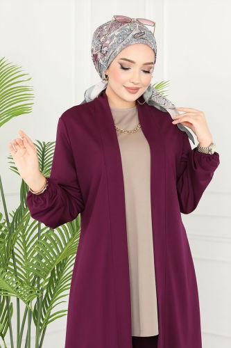 moda selvim Salaş Üçlü Tesettür Takım 2649ASMK1074 Mürdüm&Vizyon - Thumbnail