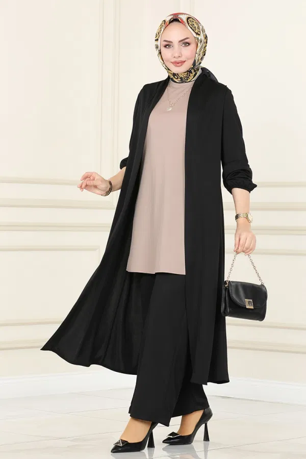 Modaselvim Kombin Salaş Üçlü Tesettür Takım 2649ASMK1074 Siyah&Vizyon
