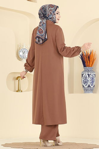 moda selvim Salaş Üçlü Tesettür Takım 2649ASMK1074 Taba&Laci - Thumbnail