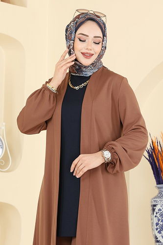 moda selvim Salaş Üçlü Tesettür Takım 2649ASMK1074 Taba&Laci - Thumbnail