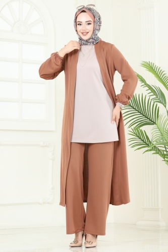 A.S.M.K. - Salaş Üçlü Tesettür Takım 2649ASMK1074 Taba&Vizyon