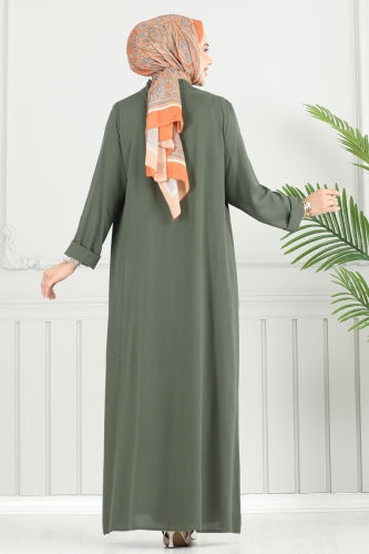 moda selvim Salaş Üçlü Viskon Takım 0342BG354 Haki - Thumbnail