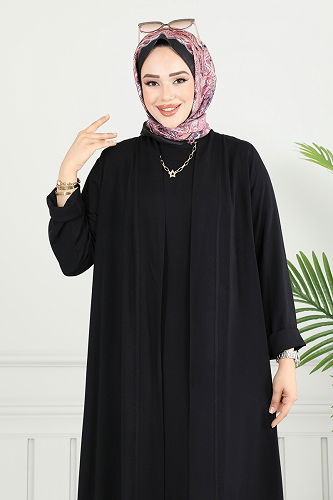 moda selvim Salaş Üçlü Viskon Takım 0342BG354 Siyah - Thumbnail