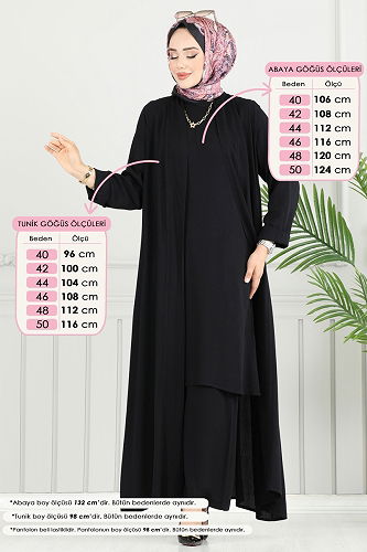 moda selvim Salaş Üçlü Viskon Takım 0342BG354 Siyah - Thumbnail