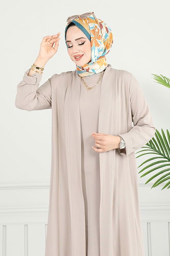 moda selvim Salaş Üçlü Viskon Takım 0342BG354 Taş - Thumbnail