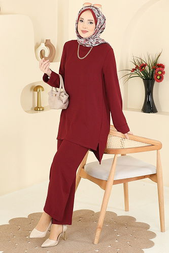moda selvim Salaş Uzun 2 Li Takım 5008BM387 Bordo - Thumbnail