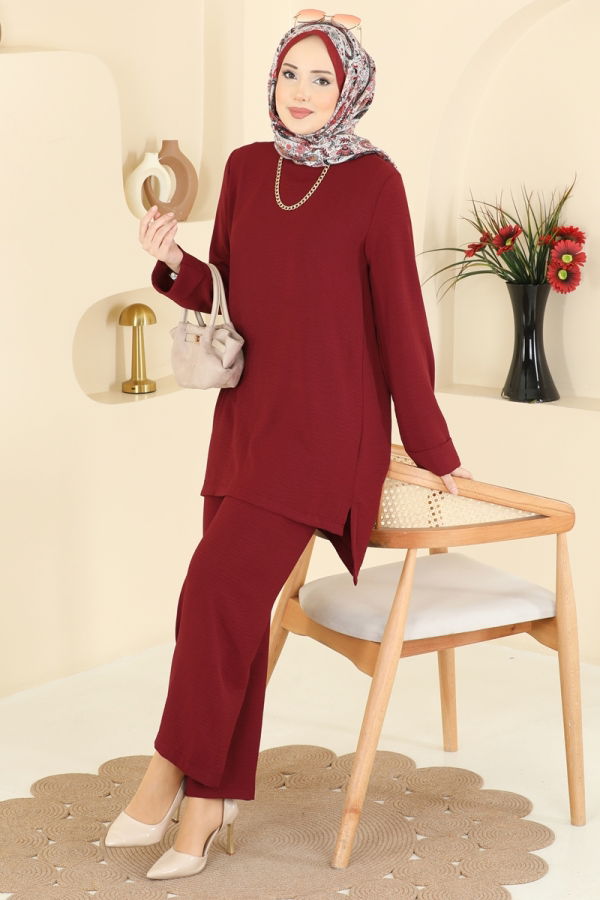 Modaselvim Kombin Salaş Uzun 2 li Takım 5008BM387 Bordo