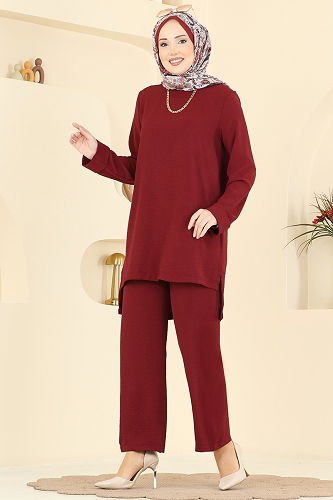 moda selvim Salaş Uzun 2 Li Takım 5008BM387 Bordo - Thumbnail