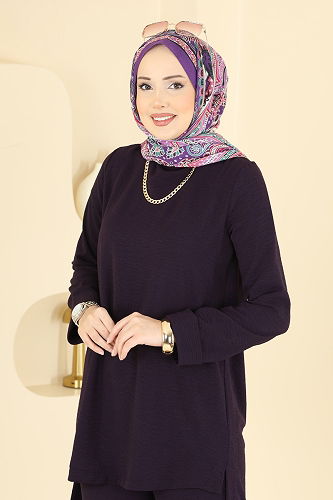 moda selvim Salaş Uzun 2 Li Takım 5008BM387 Mürdüm - Thumbnail