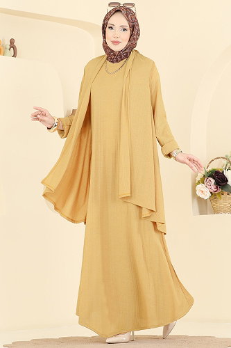 moda selvim Salaş Yelekli 2 li Takım 6370ZNNK1102 Hardal - Thumbnail