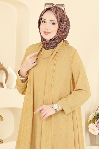 moda selvim Salaş Yelekli 2 li Takım 6370ZNNK1102 Hardal - Thumbnail