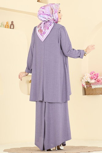 moda selvim Salaş Yelekli 2 li Takım 6370ZNNK1102 Lila - Thumbnail
