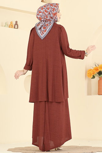 moda selvim Salaş Yelekli 2 li Takım 6370ZNNK1102 Taba - Thumbnail