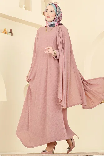 moda selvim Salaş Yelekli İkili Takım 6370ZNNK1102 Açık Gül Kurusu - Thumbnail