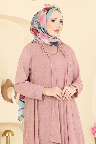 moda selvim Salaş Yelekli İkili Takım 6370ZNNK1102 Açık Gül Kurusu - Thumbnail