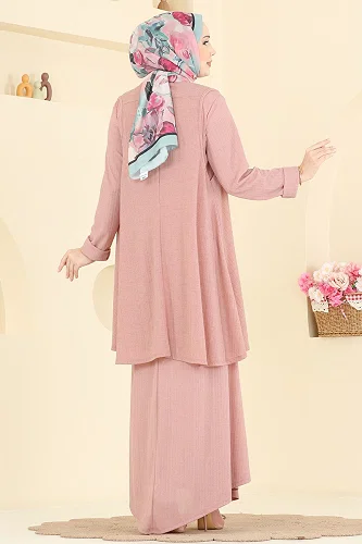 moda selvim Salaş Yelekli İkili Takım 6370ZNNK1102 Açık Gül Kurusu - Thumbnail