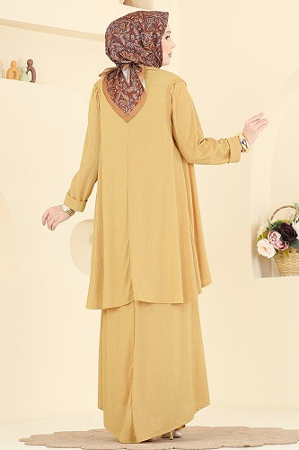 moda selvim Salaş Yelekli İkili Takım 6370ZNNK1102 Hardal - Thumbnail